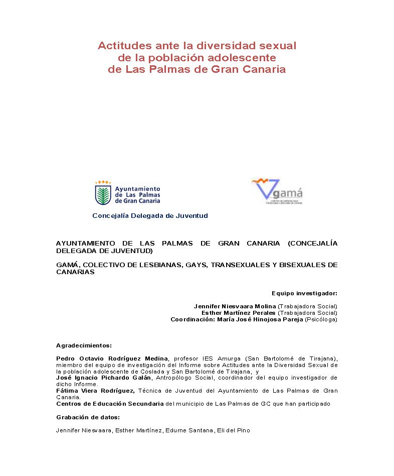 Actitudes ante la diversidad sexual de la población adolescente de Las Palmas de Gran Canaria. Educación sexual - SIDA STUDI Actitudes ante la diversidad sexual de la población adolescente de Las Palmas de Gran Canaria. Educación sexual - SIDA STUDI