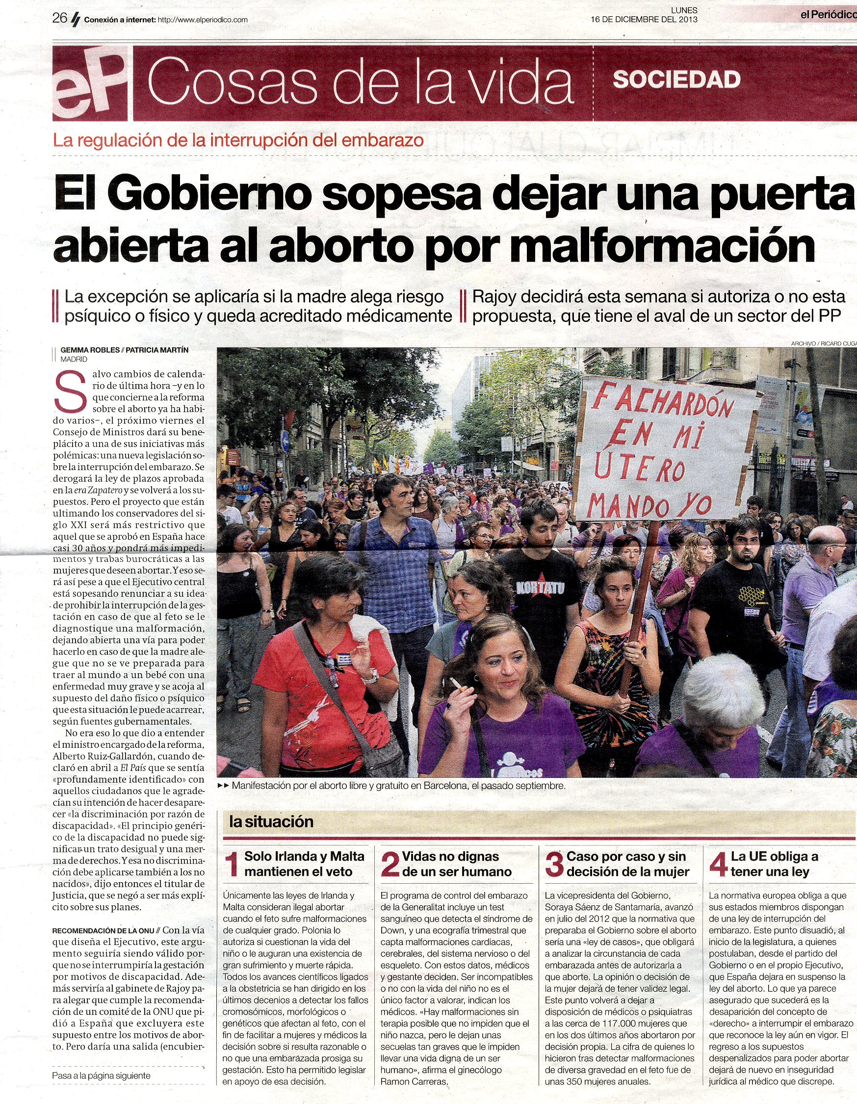 El Gobierno sopesa dejar una puerta abierta al aborto por malformación