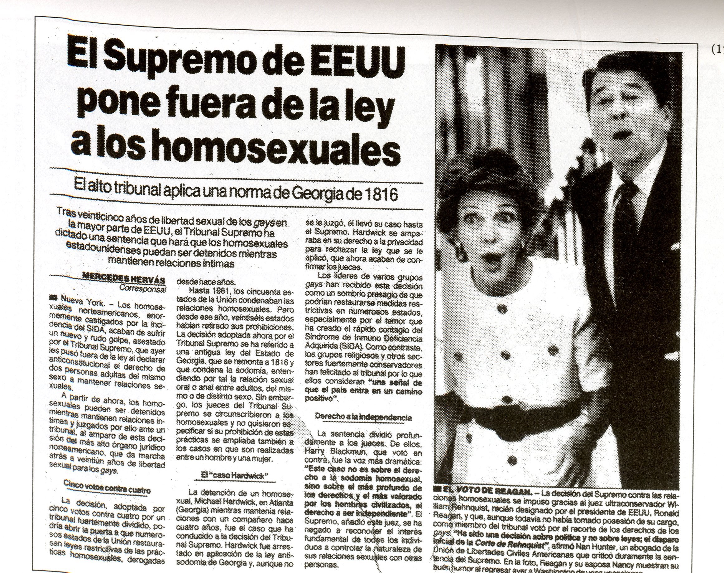 El Supremo de EEUU pone fuera de la ley a los homosexuales. Educación  sexual - SIDA STUDI