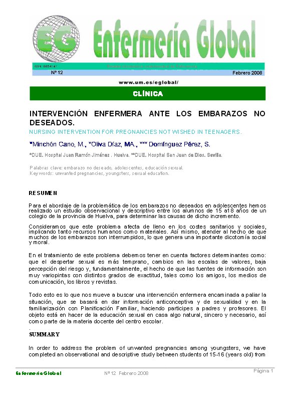 Intervención enfermera ante los embarazos no deseados. Educación sexual -  SIDA STUDI